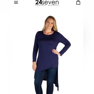 Long Sleeve Knee Length Asymmetrical Plus Size Tunic Top navy color